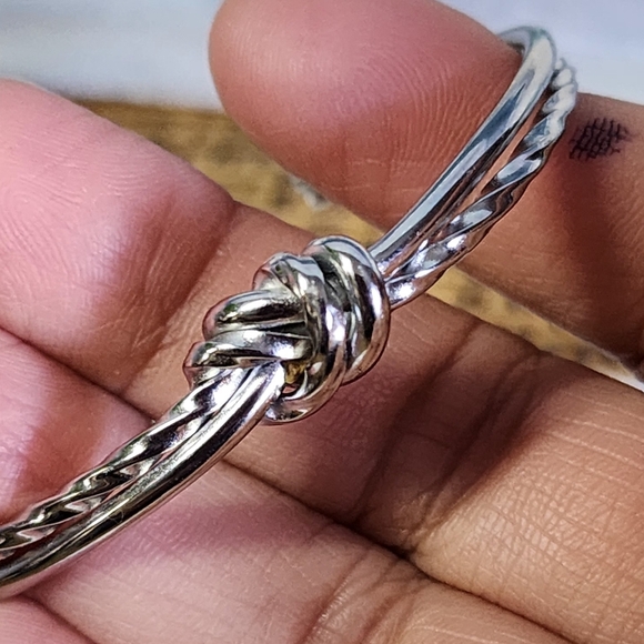Silver Stainless Steel Knot Open Cuff Bangle Bracelet - Picture 3 of 6